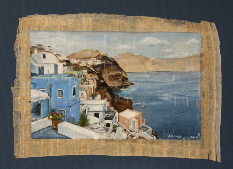la-caldera-santorin-grece-10-x-14-po-sur-papyrus-vendu-2