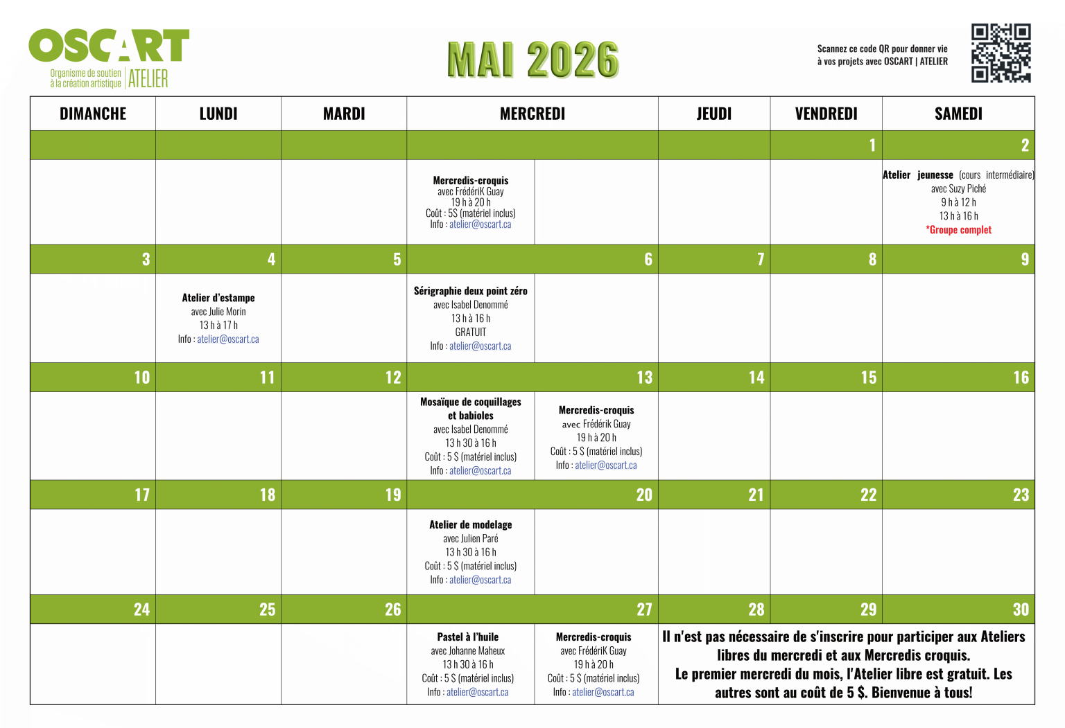 Calendrier du mois de mai